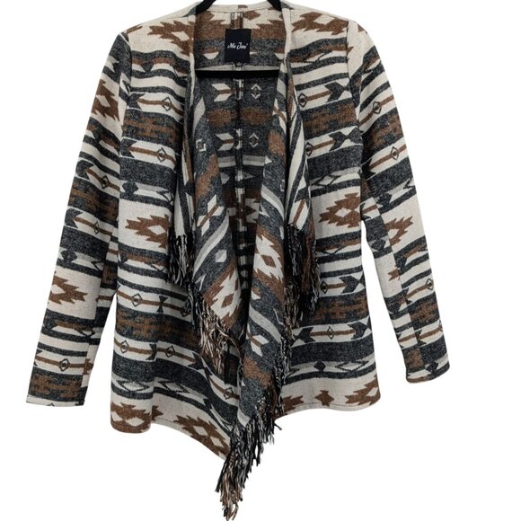 Me Jane Sweaters - Southwestern Aztec Fringe Cardigan Women Size S Drape Rustic Boho Western Cozy